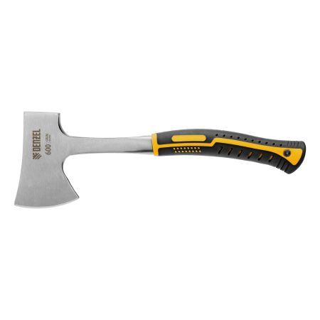 Топор цельнометаллический, 600 г, двухкомпонентная обрезиненная рукоятка, изогнутый хват Denzel