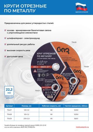 Круг отрезной по металлу, 125 х 1,2 х 22,2 мм (БАЗ)