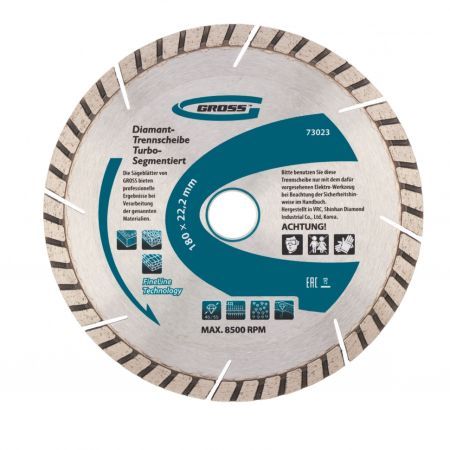 GROSS Диск алмазный, 180 х 22.2 мм, турбо-сегментный, сухая резка Gross
