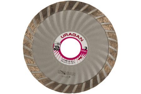 URAGAN ТУРБО-Плюс 105 мм, диск алмазный отрезной сегментированный по бетону, камню, кирпичу, граниту, мрамору (105х22.2 мм, 10х2.2 мм), 909-12151-105